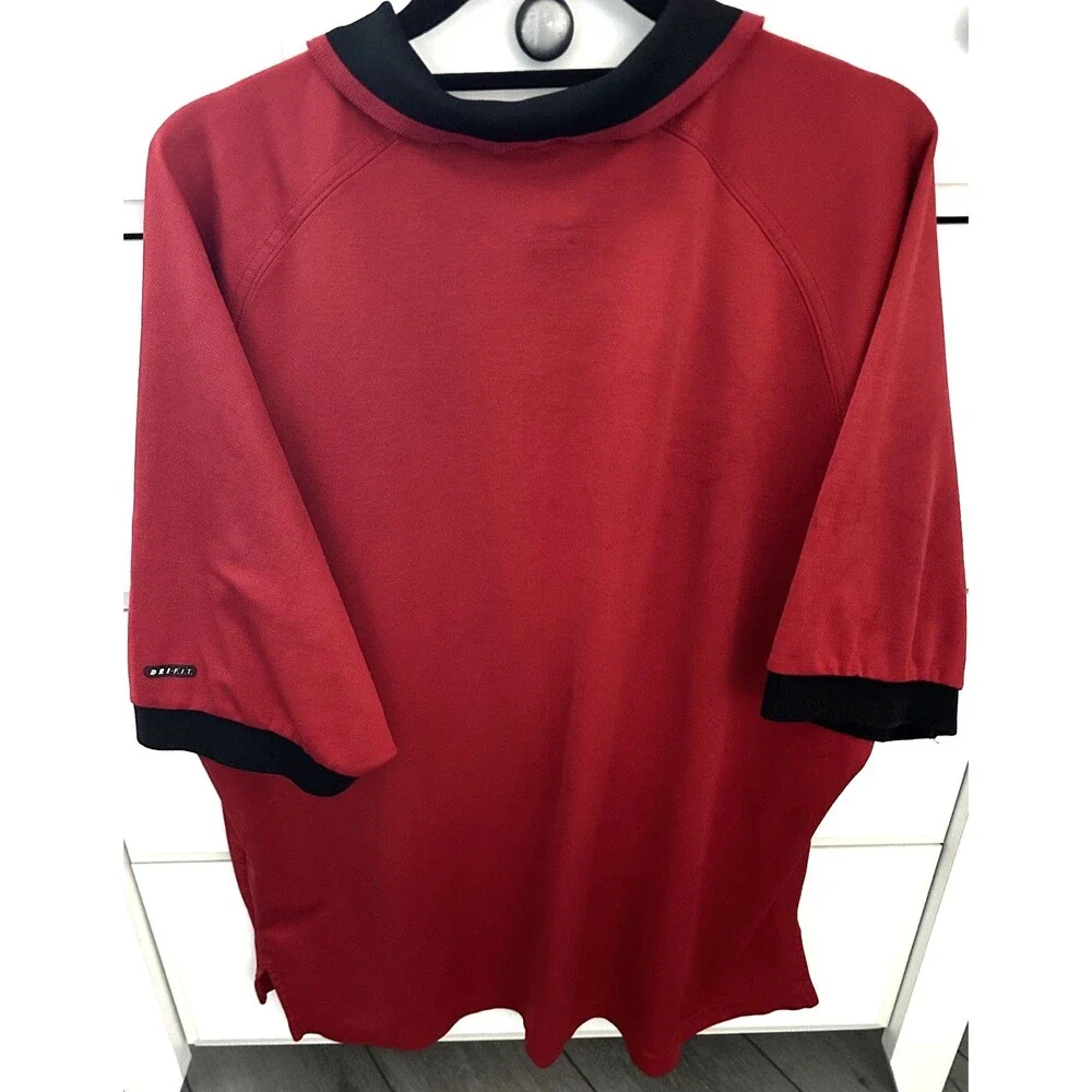 Vintage 90s Nike Team Polo Shirt Mens XL Red Black Collar Made in USA Cotton